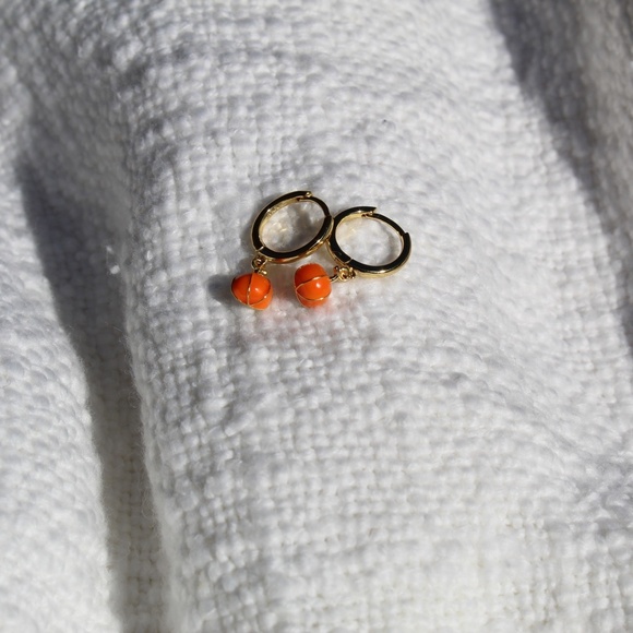 Sterling Silver Pumpkin Gold Hoop Earrings - Picture 4 of 12